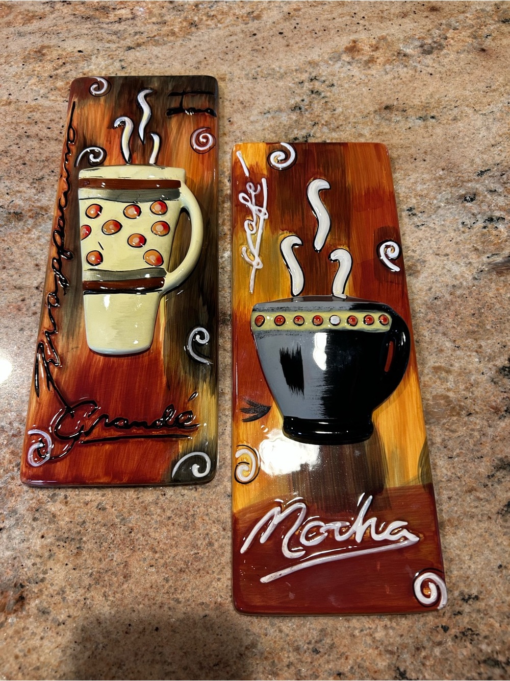 Tara Gamel Artist “Frappuchino” & “Mocha”Raised 3D Coffehouse Kitchen Wall Art